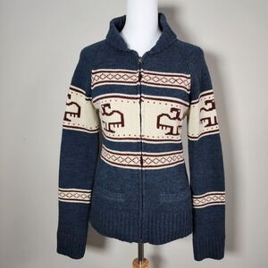 Thunderbird Eagle Cardigan Sweater Womens Small Knit Cowichan Style Full Zip